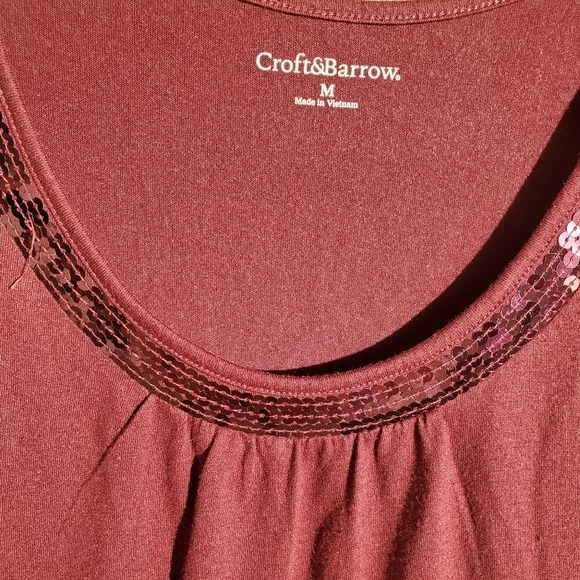 croft & barrow Red Burgundy Wine Pleated Sequined Neckline Festive Tank Top - Picture 8 of 13